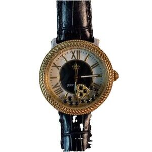 Vintage Judith Ripka Floating Crystal Watch - Black Leather
